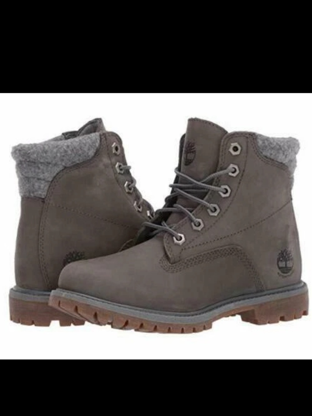 Timberland Gray Wool-Cuff Lace-Up Boots